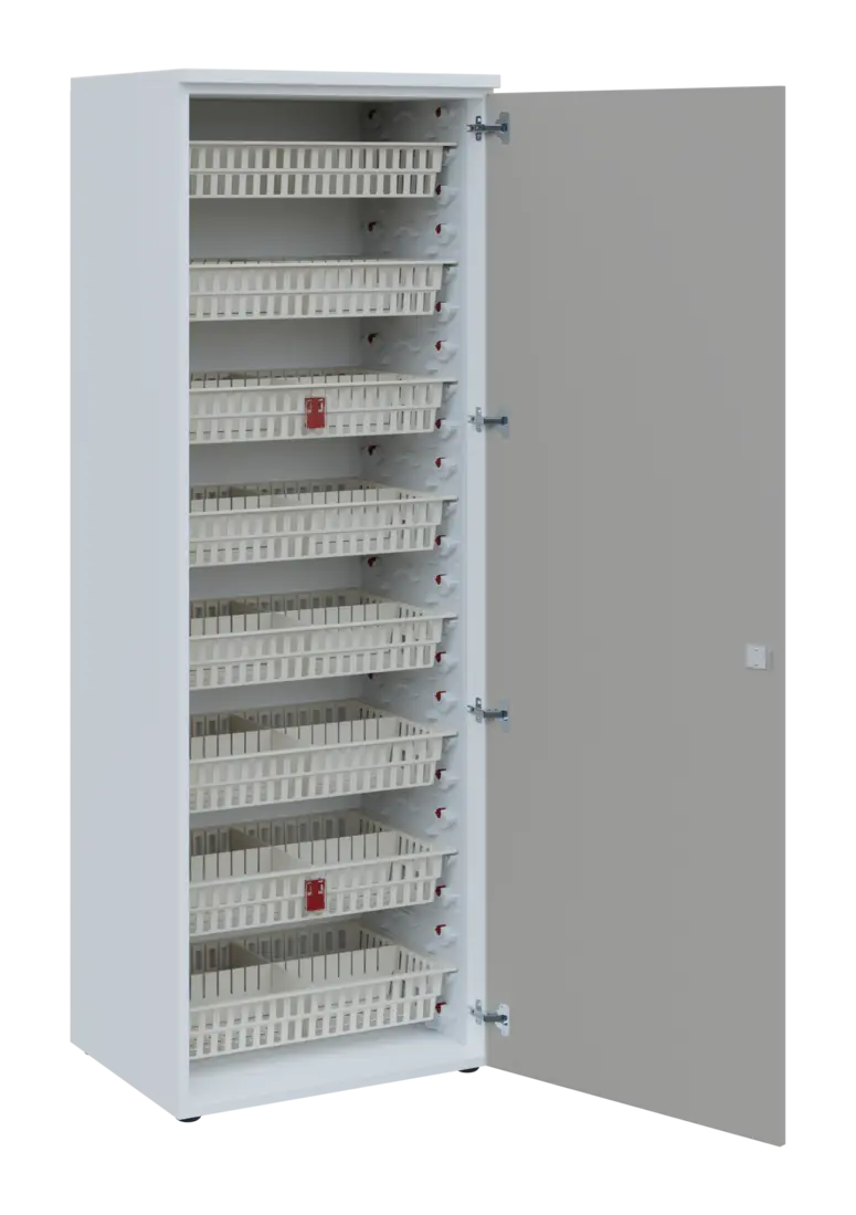 EUROMEDICA D - 66/M ABS skříň léková boxová, 1-dveřová, pravá, 1950x660x535, korpus bílý, dvířka šed